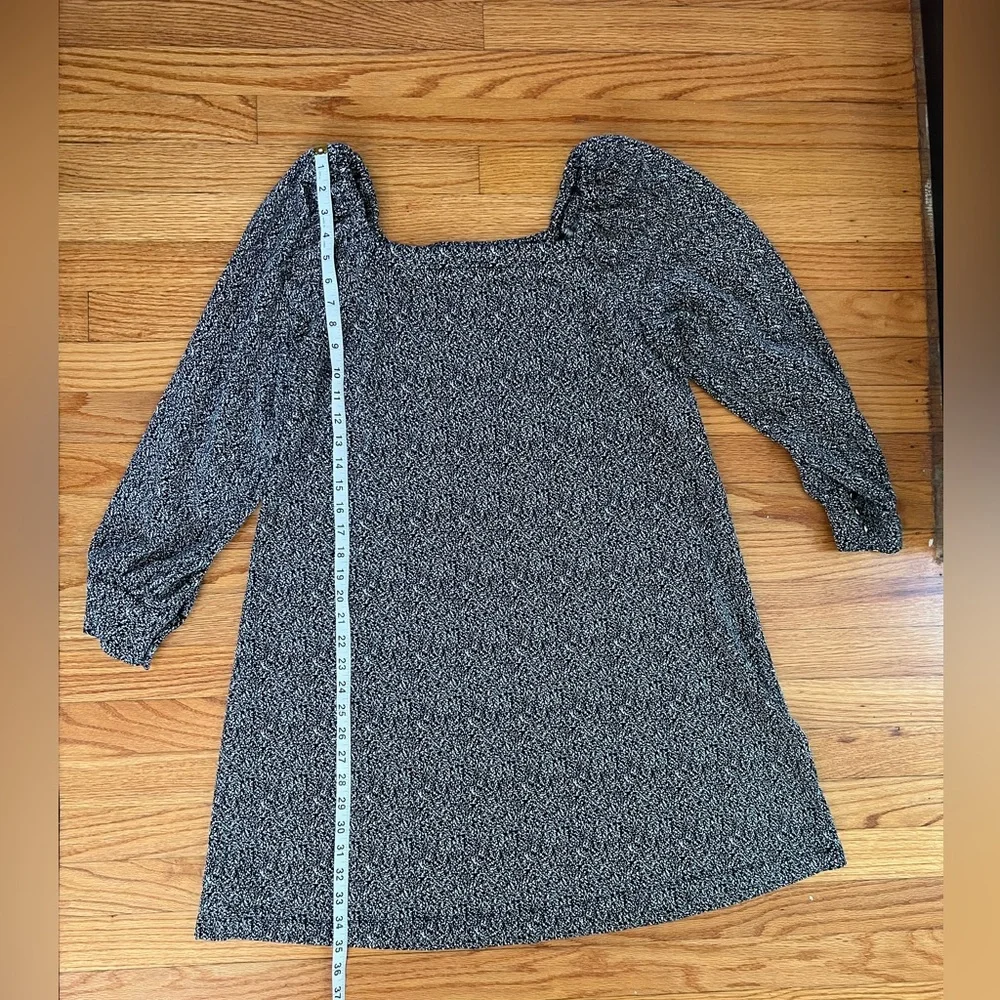 LOFT Black and Gray Square Neck Long Sleeve Knit Dress - Picture 6 of 9